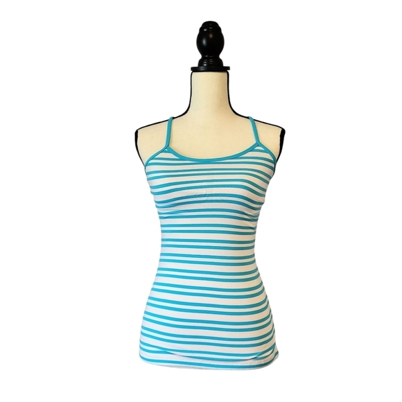 Lululemon Power Y Tank Twin Stripe Spry blue racerback tank top women's size 4 - Picture 1 of 9